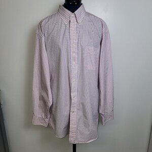 Faconnable Mens Pink Blue Plaid 100% Cotton Long Sleeve Button Up Shirt 8 18L